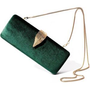 Emerald Evening Crossbody Clutch Purse with Gold Leaf Snap Luxury Vegan Leather